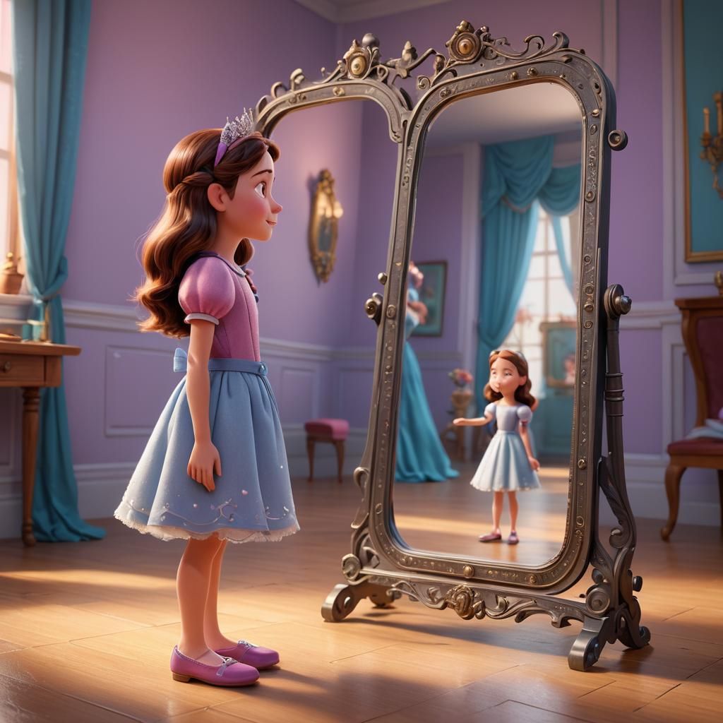 Girl and Princess Reflected in Mirror