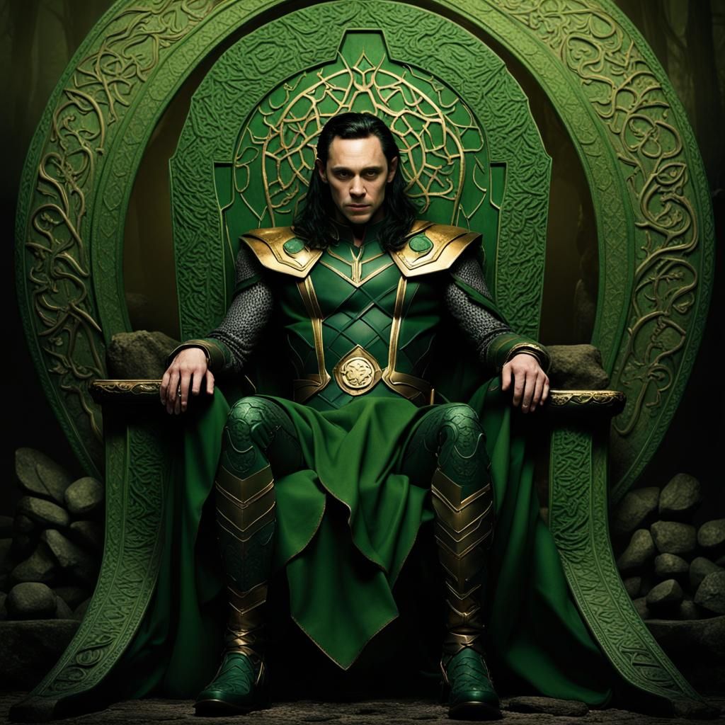 Loki on Stone Throne with Yggdrasil Tree