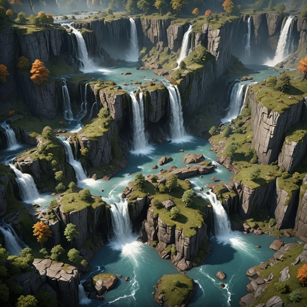 Fantastical Waterfall in Detailed Matte Painting Style