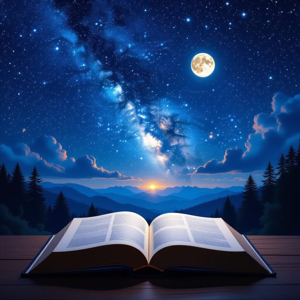 Open Book Reveals Starry Night Sky