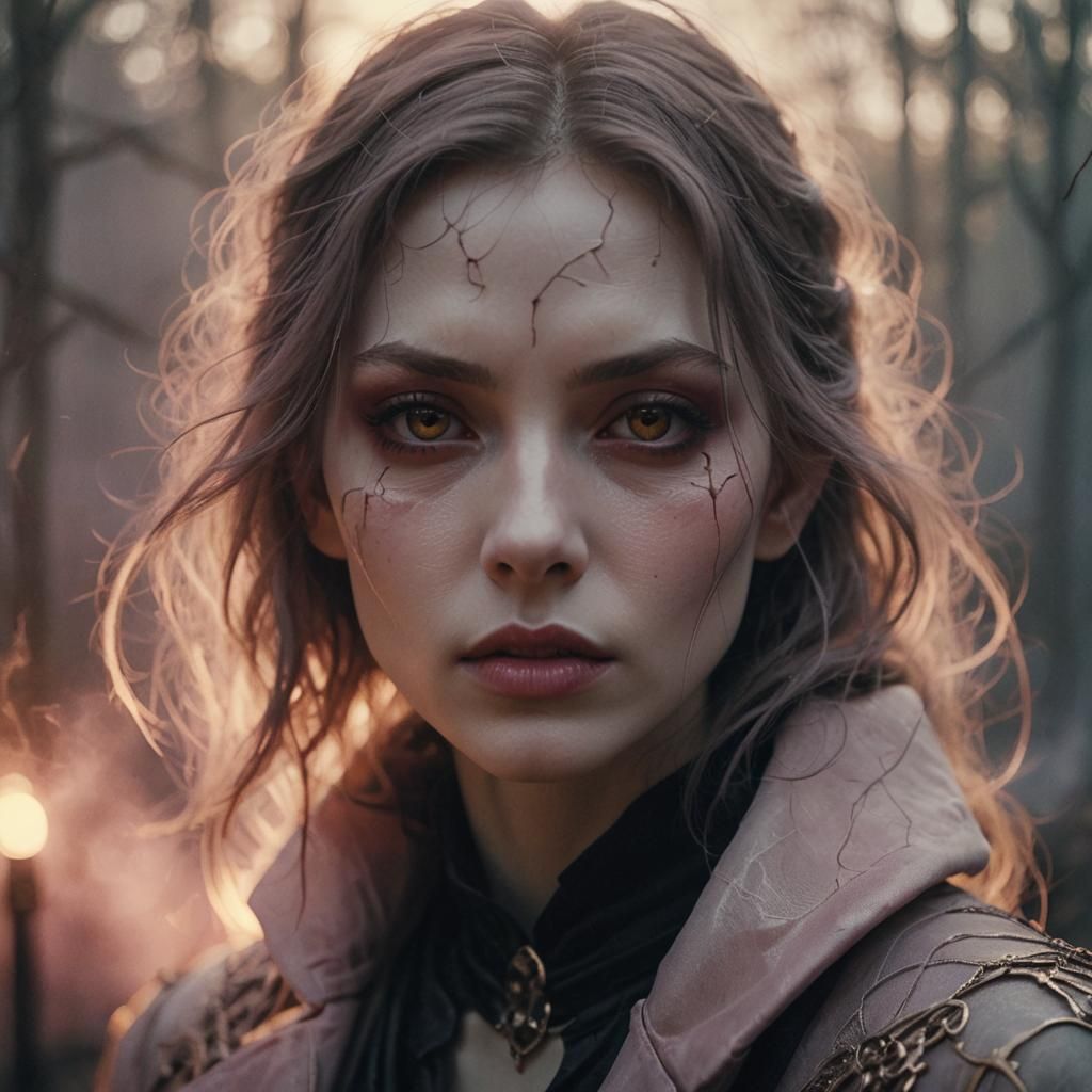 Cinematic Vampire Girl with Pale Lips