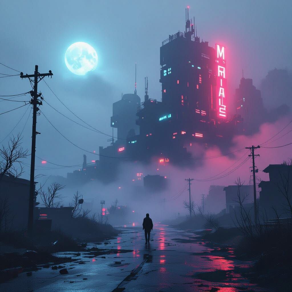 Dystopian Neon Landscape Inspired by Digital Art