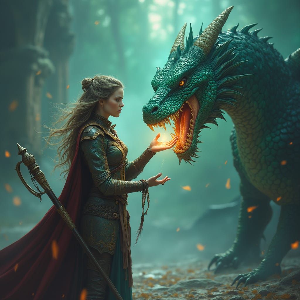 Ethereal Sorceress Commands the Majestic Dragon