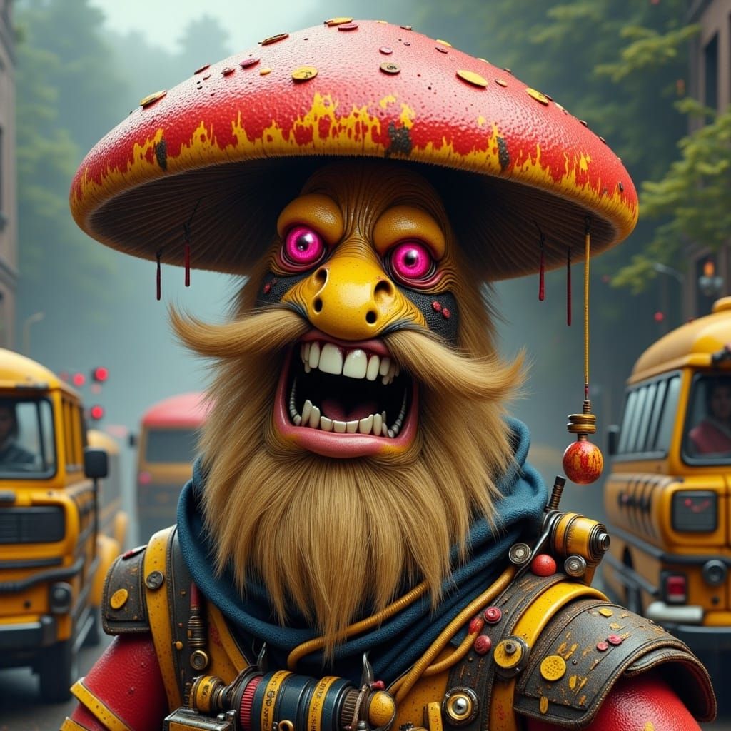 Crazy Mushroom School Bus Driver in PunkPOP Style