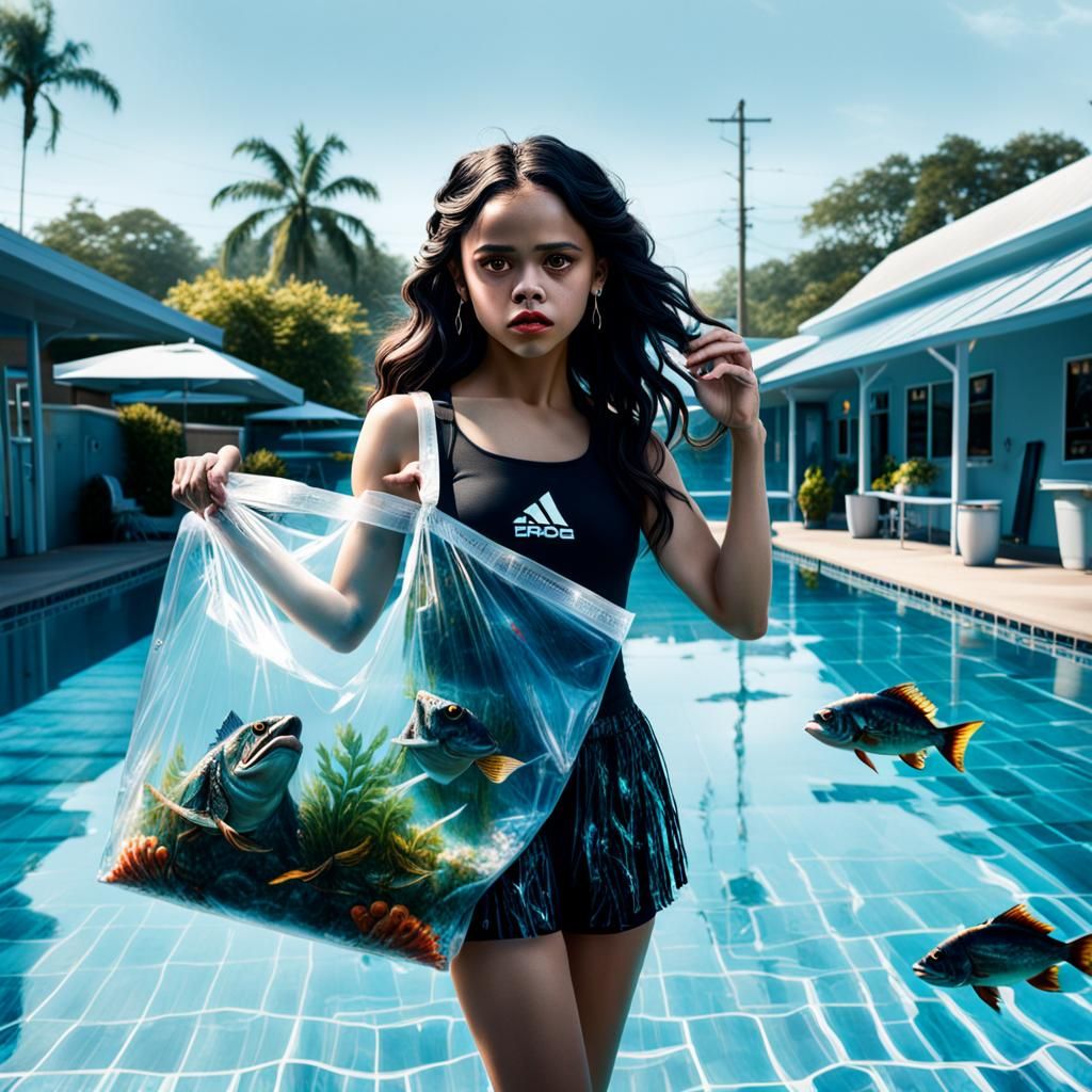 Jenna Ortega as Wednesday with Piranhas