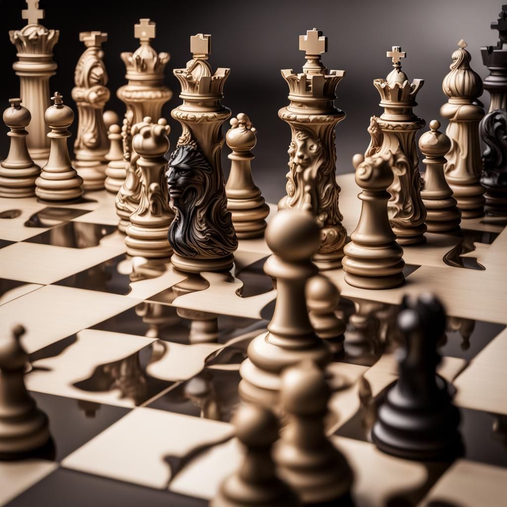 Chess Pieces Attack Castle in Digital Art