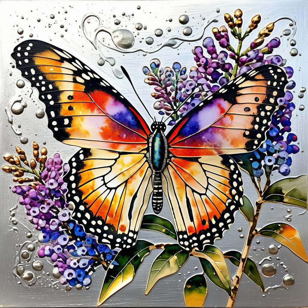 Watercolor Butterfly Bush with Liquid Metal Accents