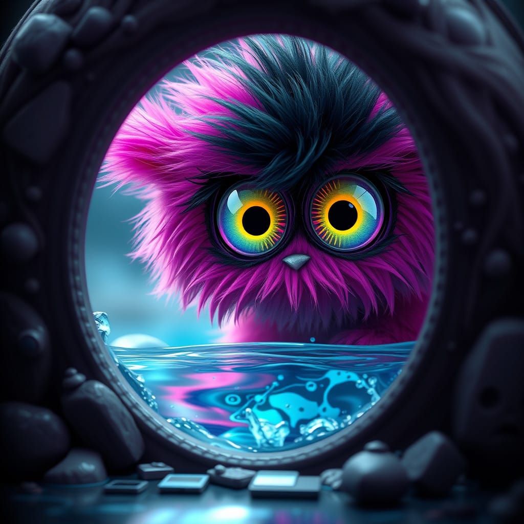 Whimsical Baby Monster Seeks Adventure Through Mysterious Wa...