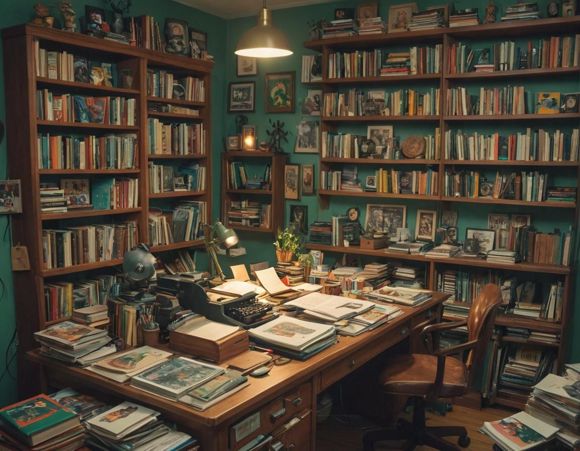 Nostalgic Illustrator's Studio in Whimsical Style