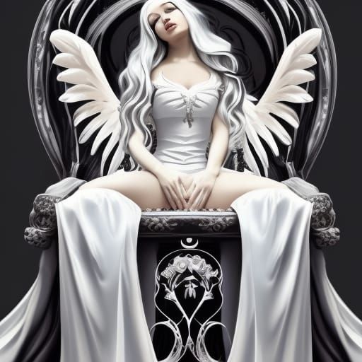 Gothic Angel Princess on Throne of Roses