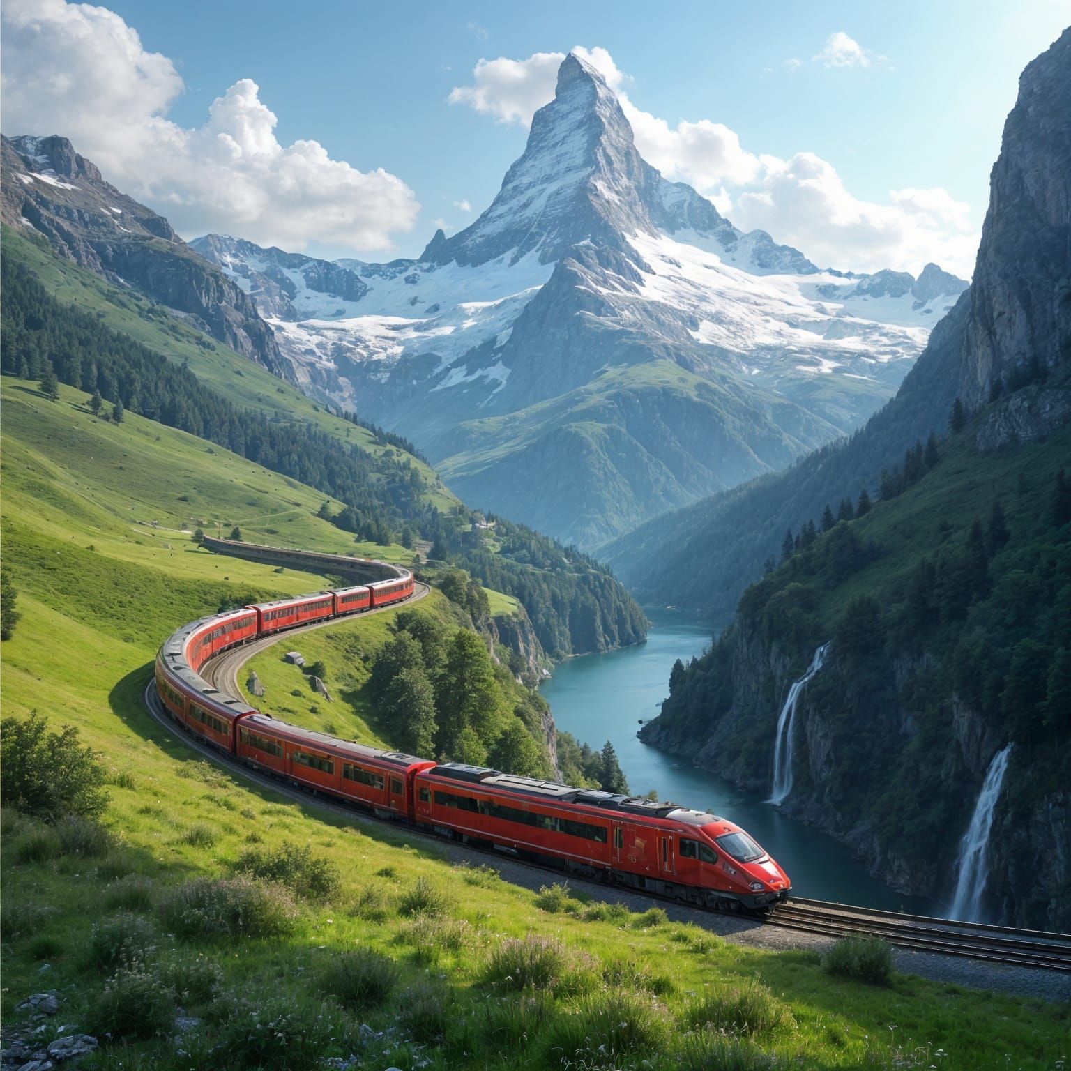 SBB Train Winds Through Majestic Swiss Alps Landscape