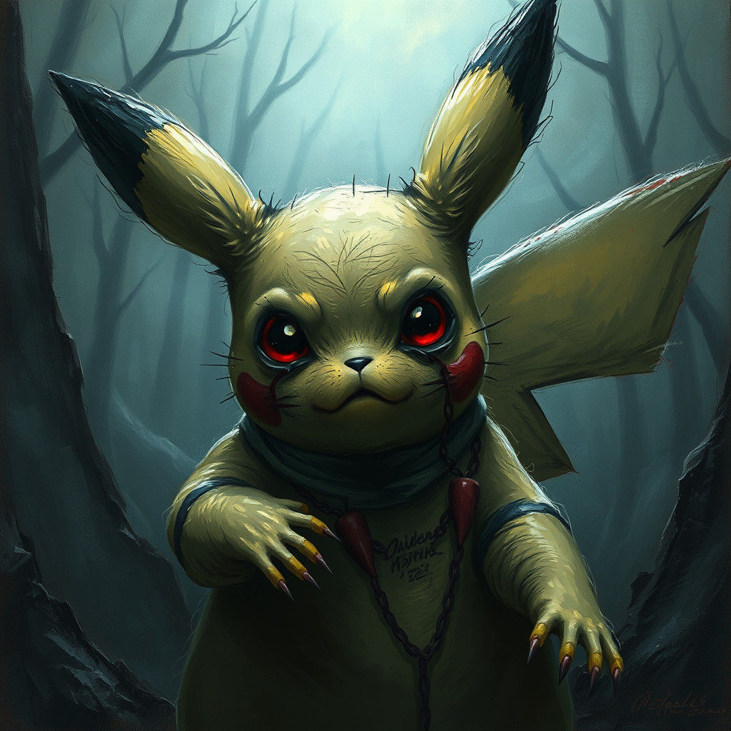 Creepy Pikachu in Gothic Horror Style