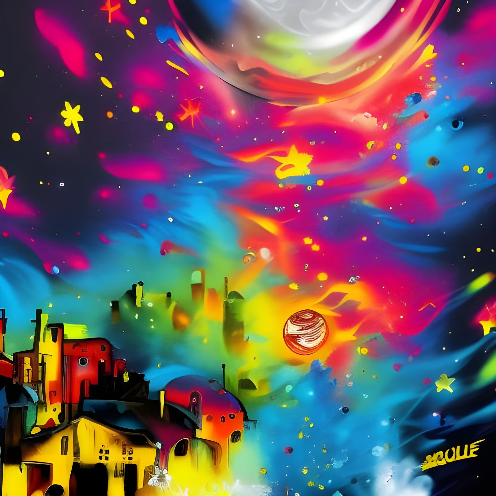 Colorful Full Moon Graffiti Art in 8K