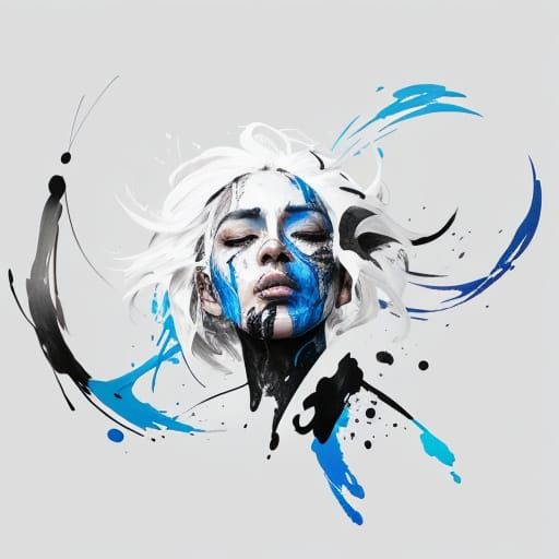 Expressive Portrait of a Woman in Black and White with Blue ...