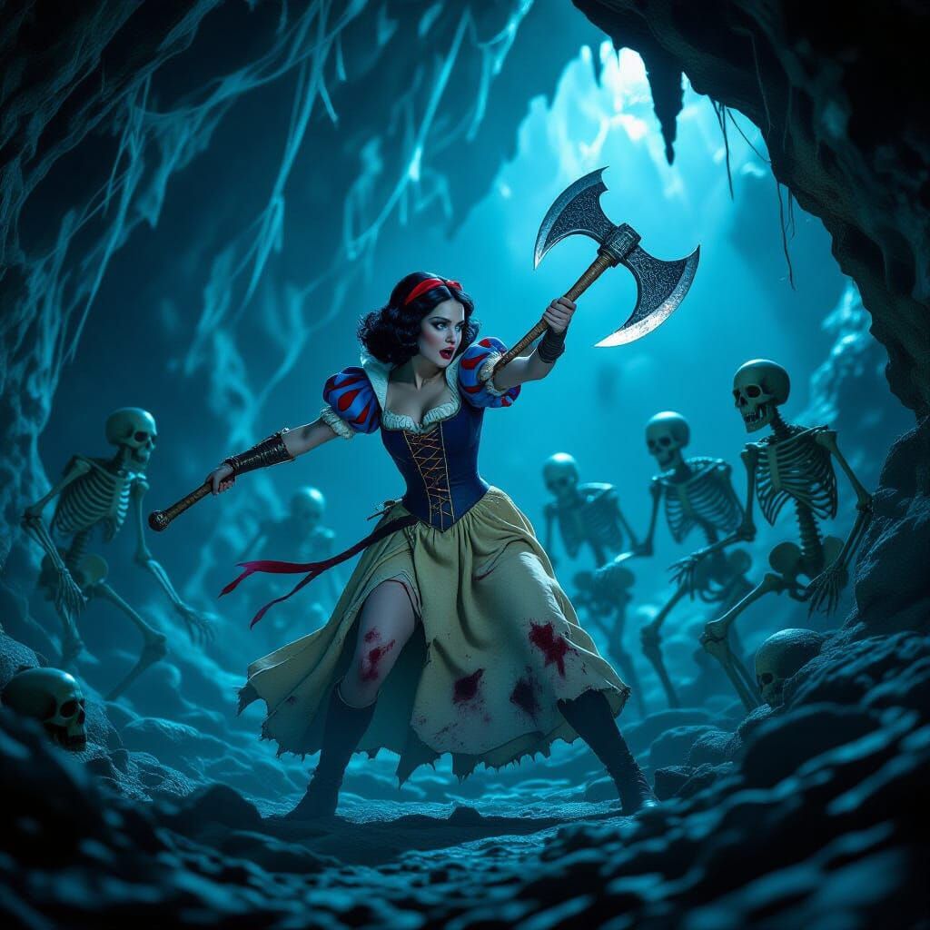 Snow White Battles Zombies and Skeletons in Cavern