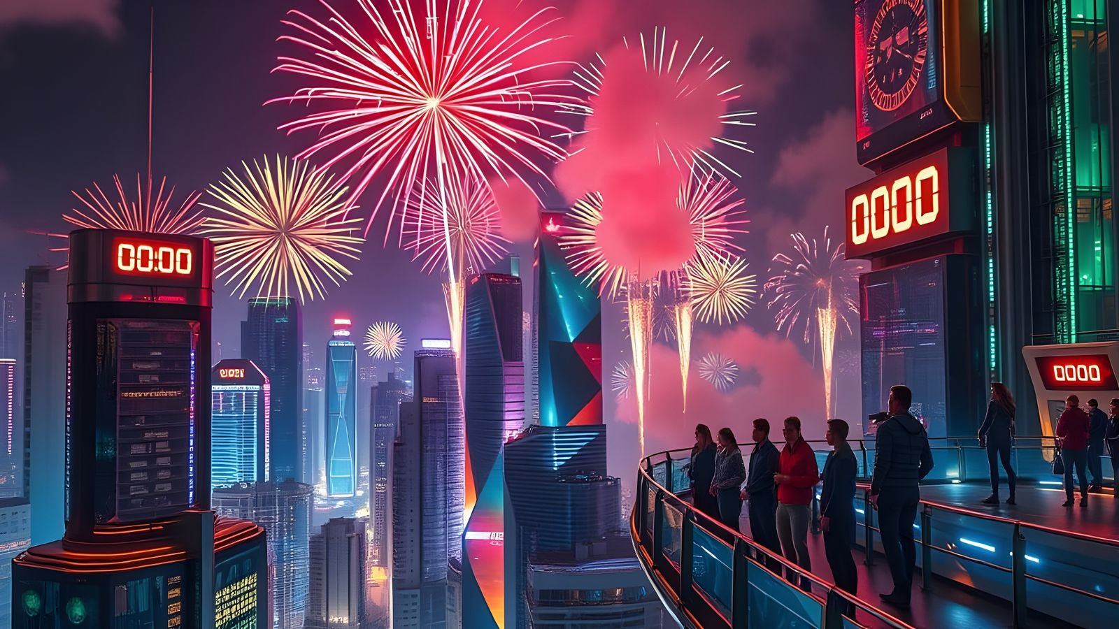 Electric Countdown in a Futuristic Metropolis