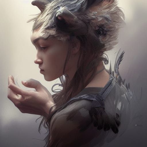 Orphan Raised by Wolves Portrait in Hyperdetailed Style