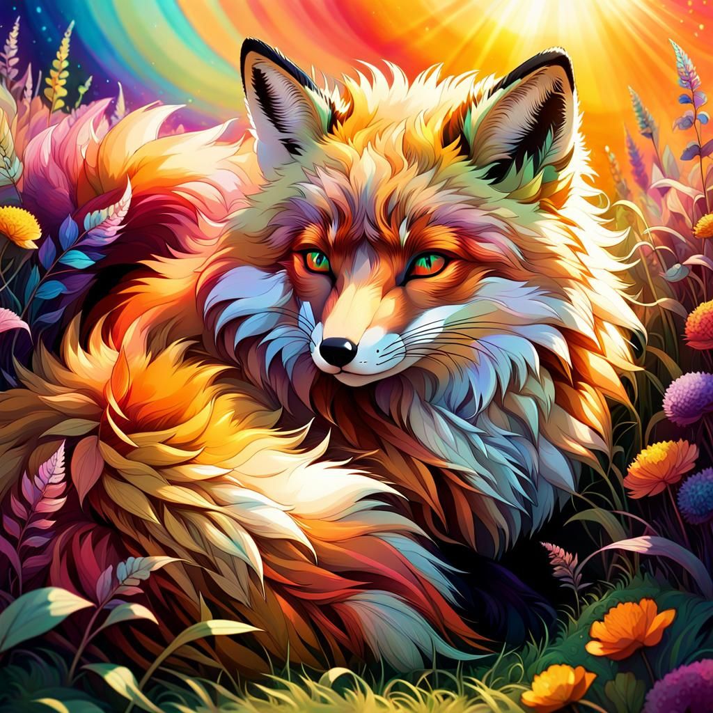 Anime Style Fox Portrait in Vibrant Triadic Colors