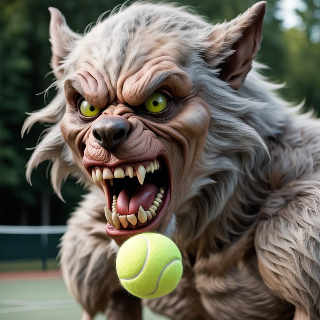 Comical Werewolf with Tennis Ball