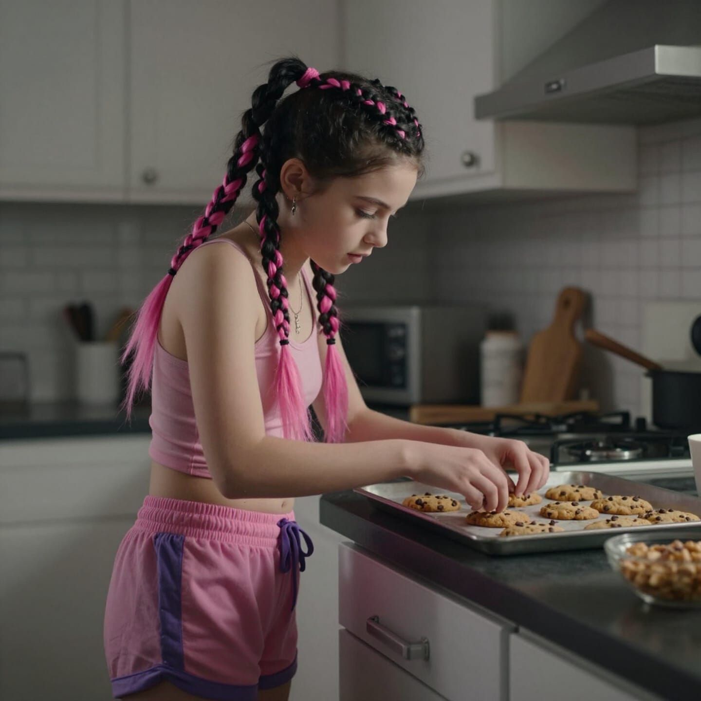 Punk Girl Baking Cookies in Cinematic Kitchen