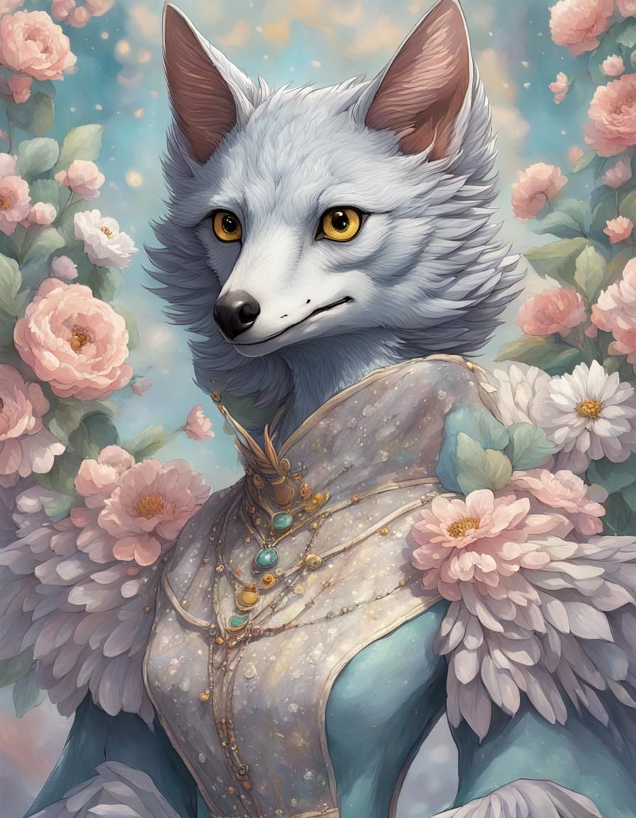 Sensual Dove Anthropomorphic Bird Girl in Anime Style