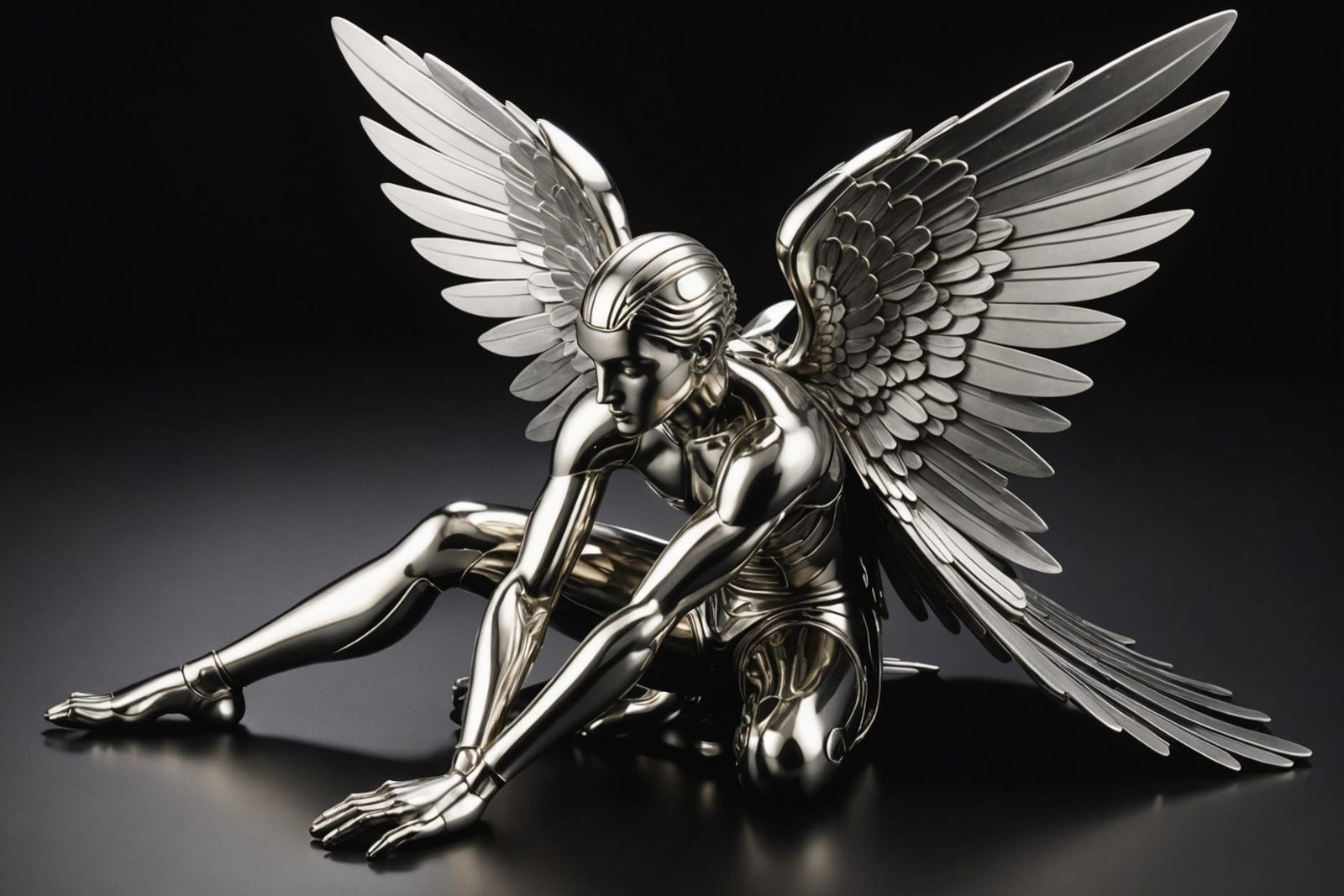 Art Deco Metallic Sculpture of Winged Figure