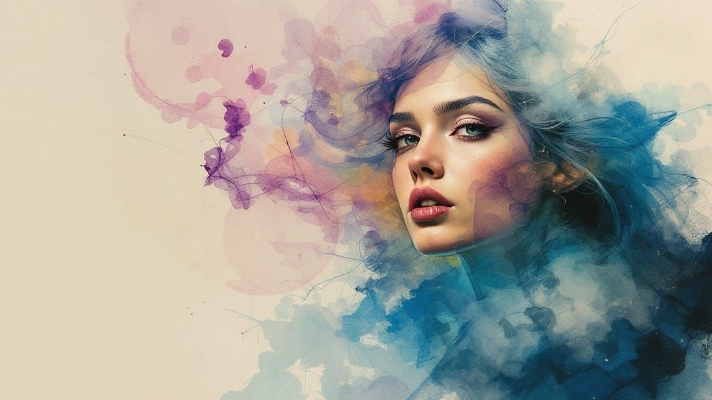 Ethereal Woman Emerges from Stormy Transcendence