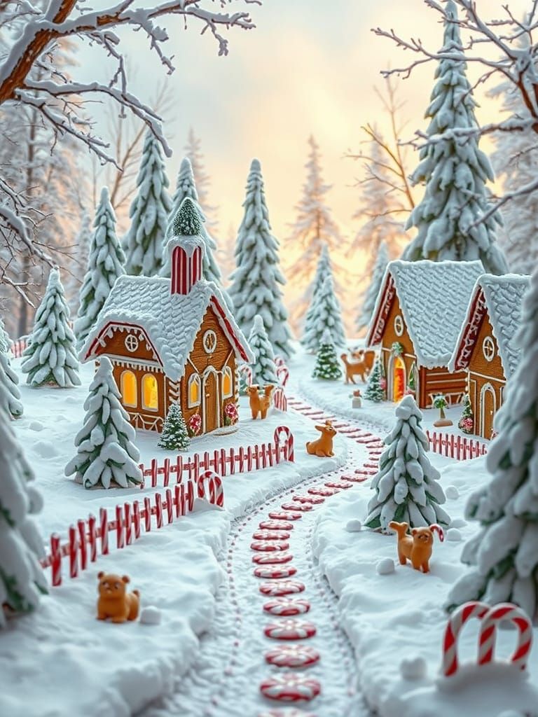 Charming Gingerbread Village in Watercolor Style
