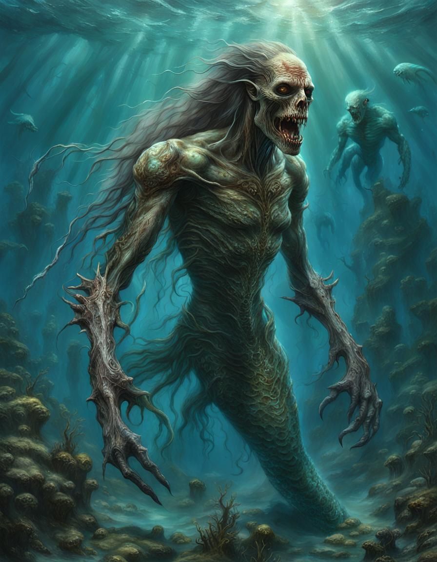 Underwater Zombie Mermaid in Oil Painting Style