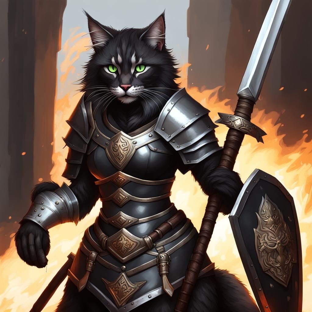 Tabaxi Paladin with Fire Greatsword and Shield