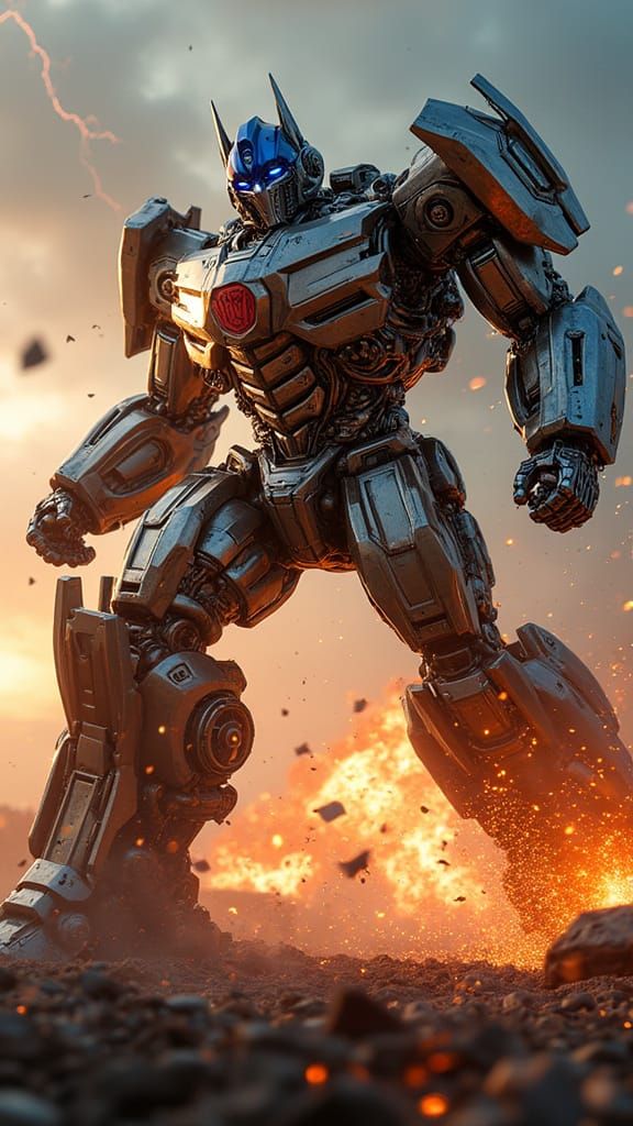 Colossal Mechanical Titans Battle in Fiery Storm