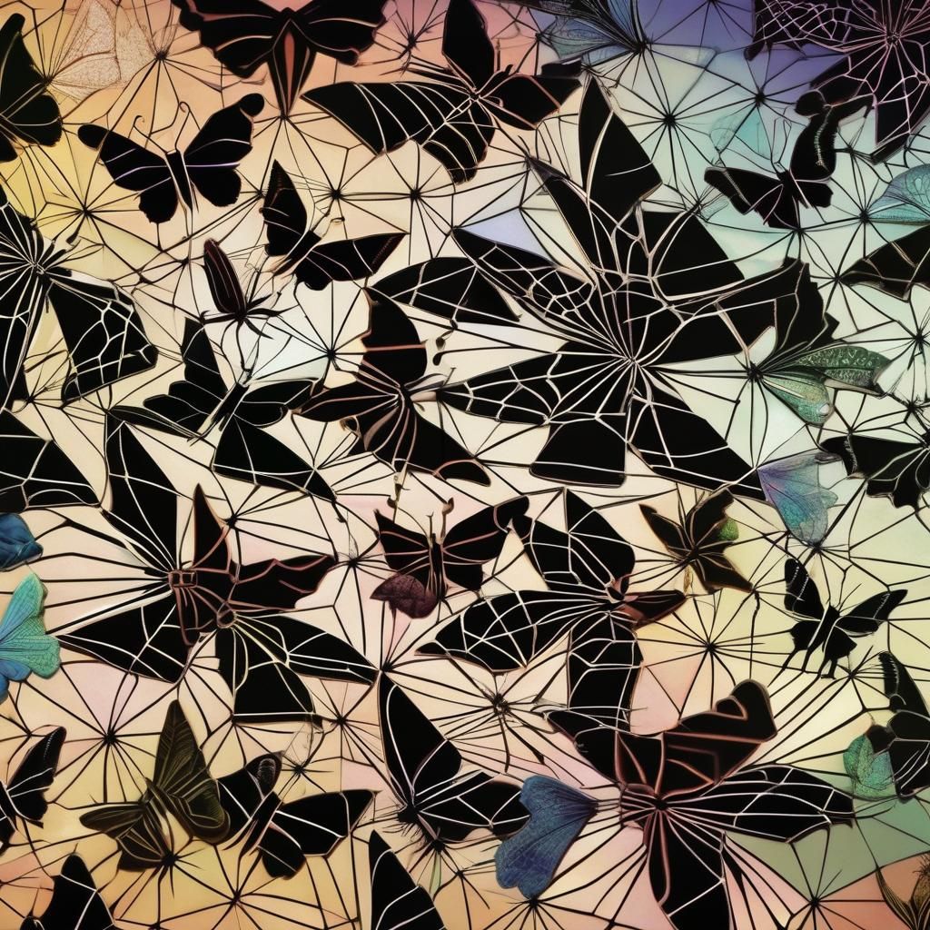 Geometric Spiderweb Metamorphosis into Butterflies in Escher...