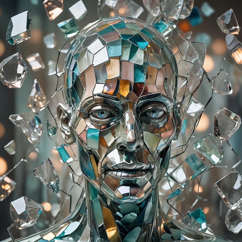 Fragmented Glass Head: A Surreal Exploration of Identity