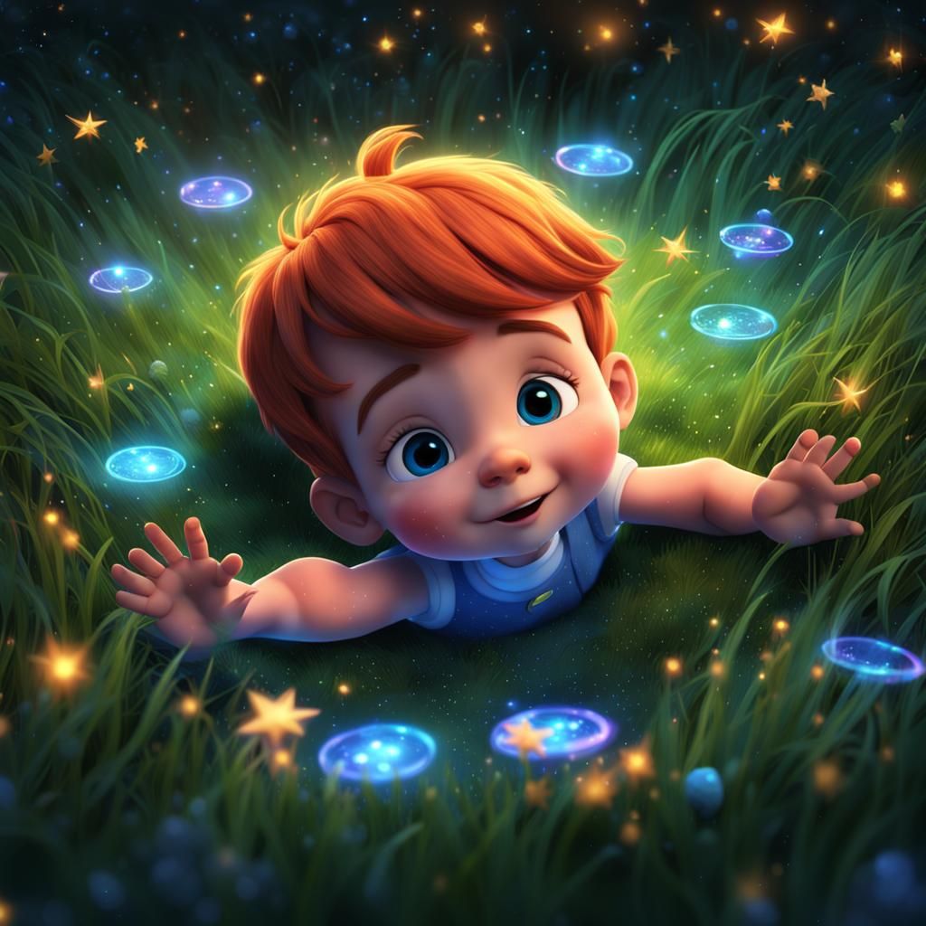 Baby Gazing at Stars: 3D Digital Art