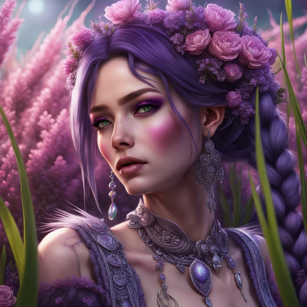 Girl in Floral Meadow: Fantasy Concept Art