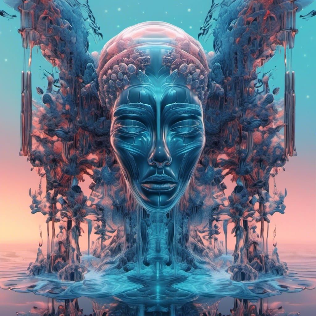 Bioluminescent Raven in Ice, 3D Digital Art