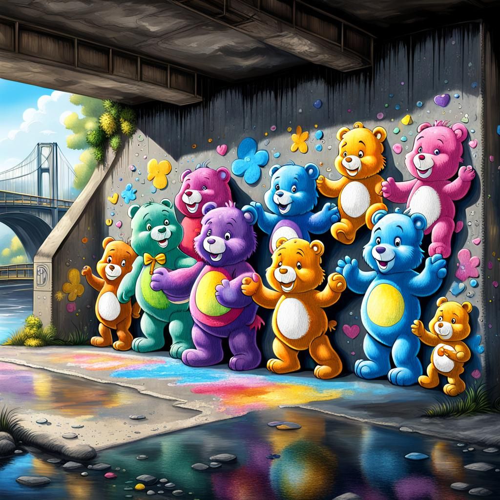 Care Bears Chalk Art Under Bridge
