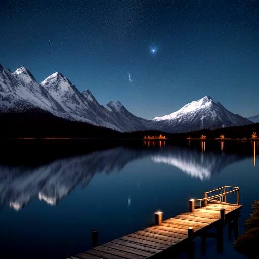 Serene Mountain Lake Under Starry Night Sky