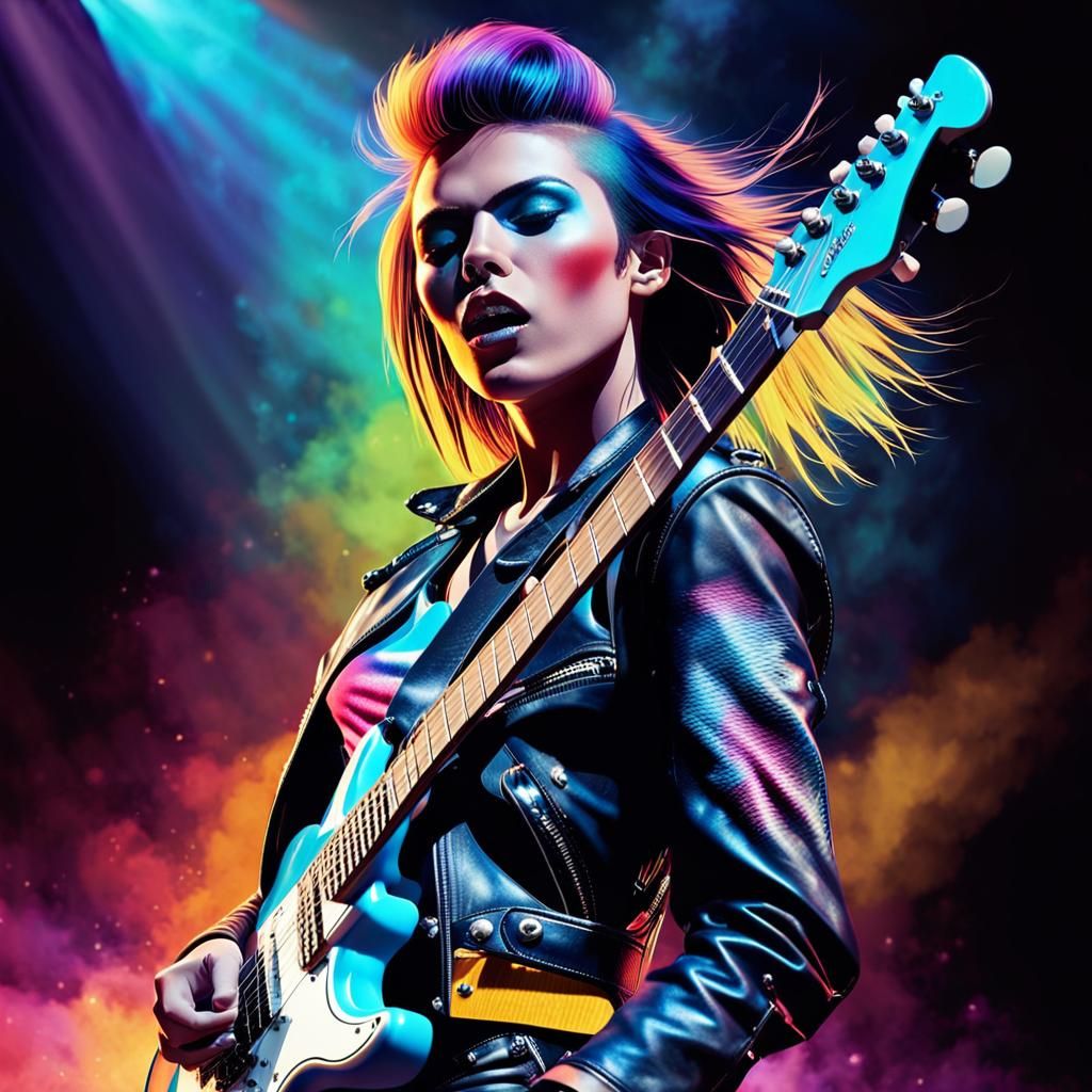 Glam Rock Musician Portrait with Electric Guitar