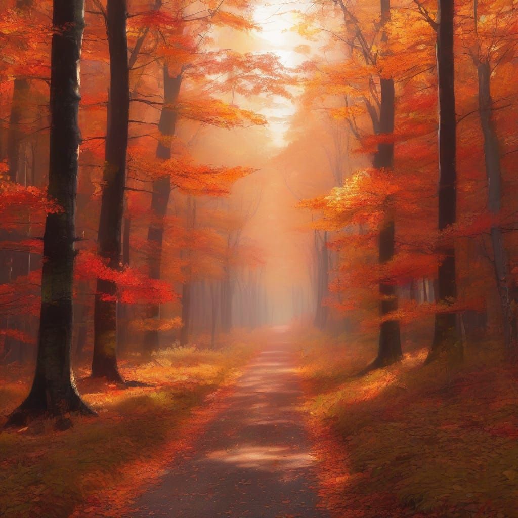 Serene Autumn Forest Sunlight in Golden Hour