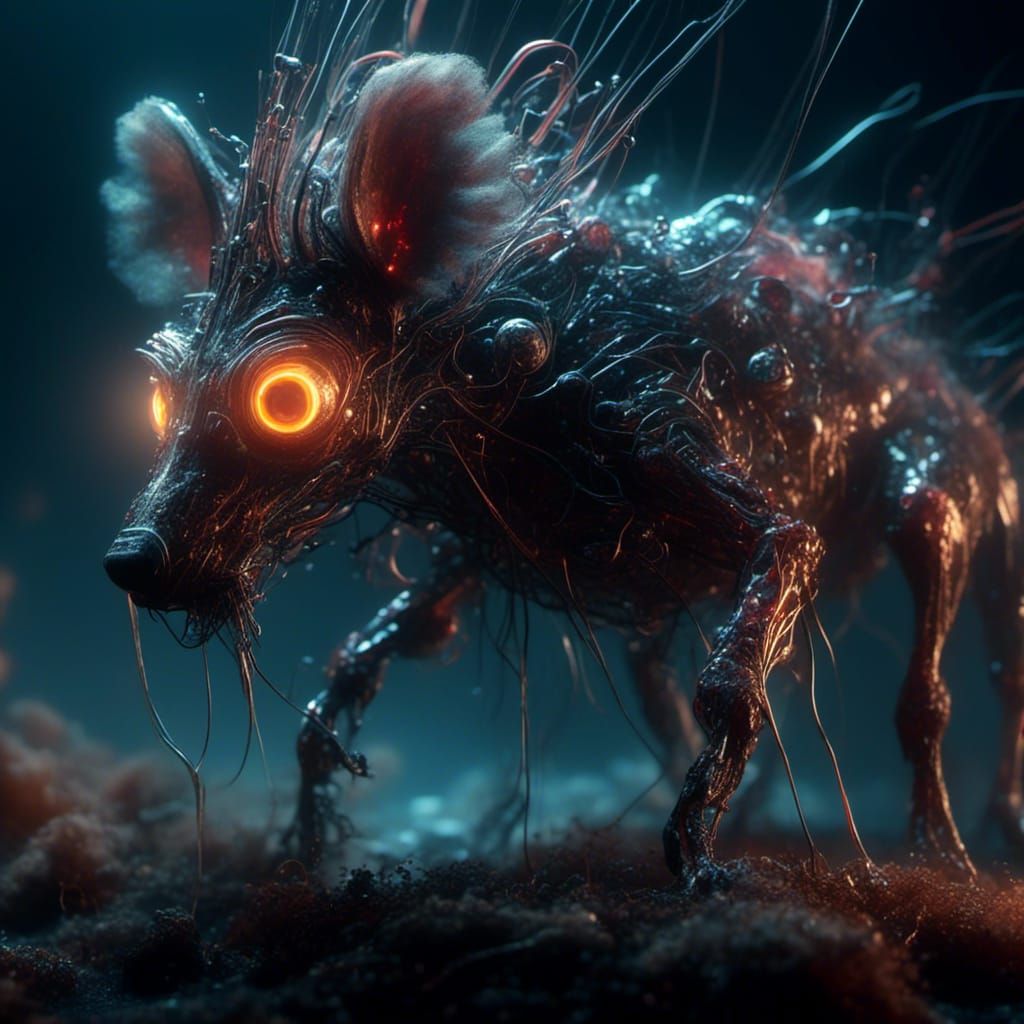 Glowing Hyena-Snail Hybrid in Sinister Liquid