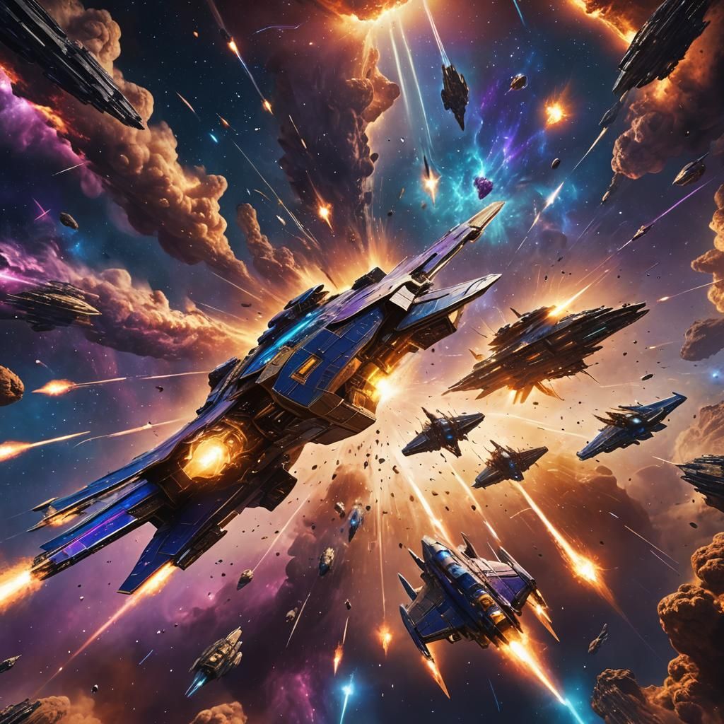 Epic Spaceship Battle in a Nebula