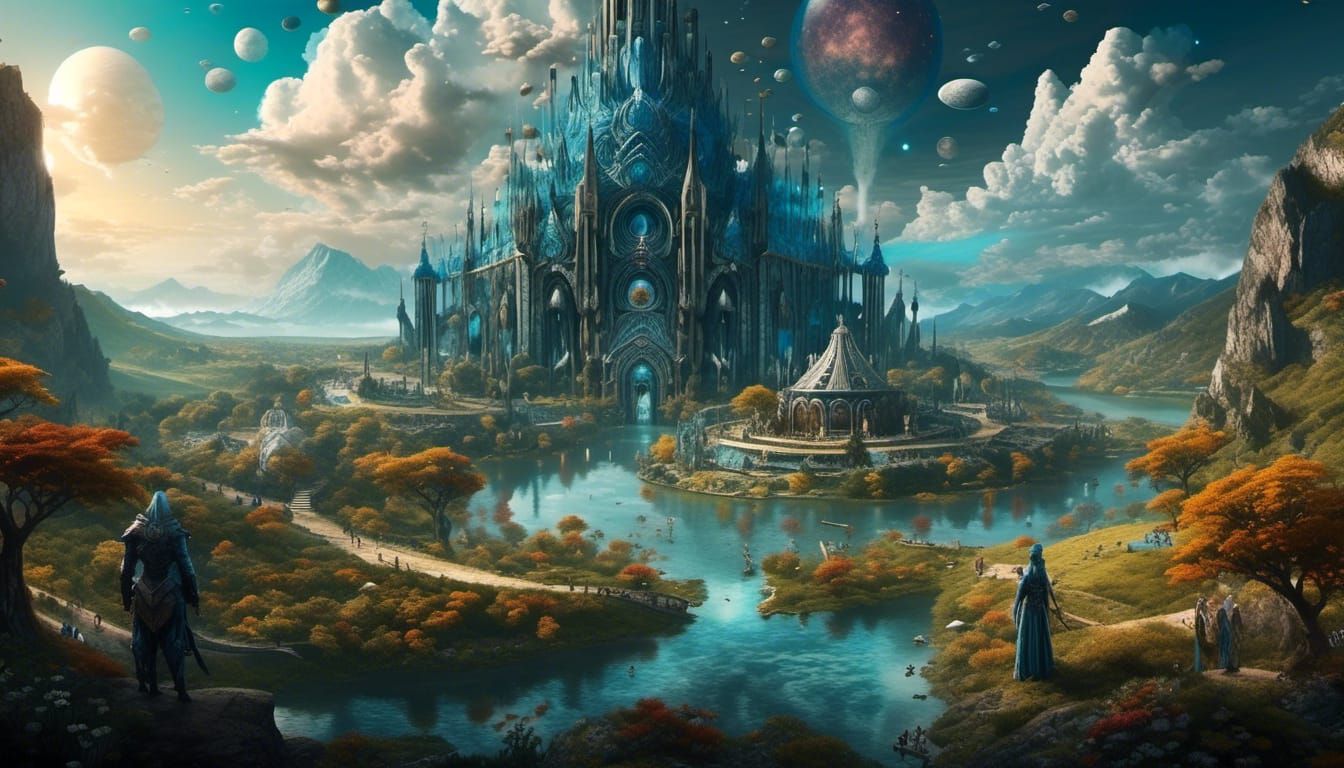 Cosmic Skyrim Village Landscape at Night