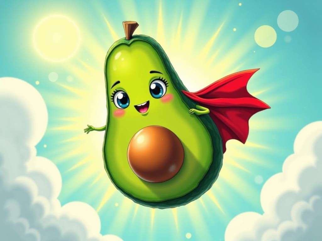 Animated Avocado Flies in Superman Cape with Graphic Novel S...