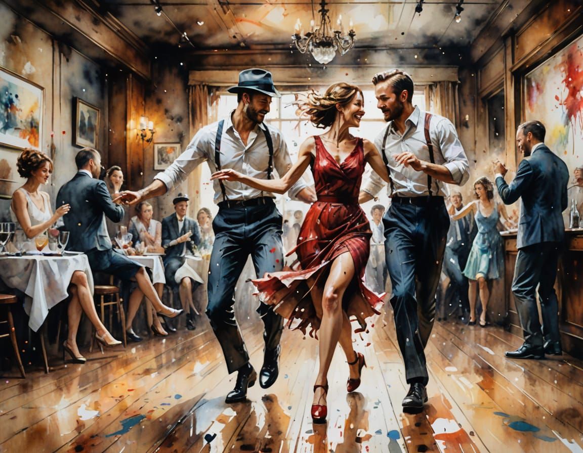 1920s Speakeasy Swing Dancers in Watercolour Style