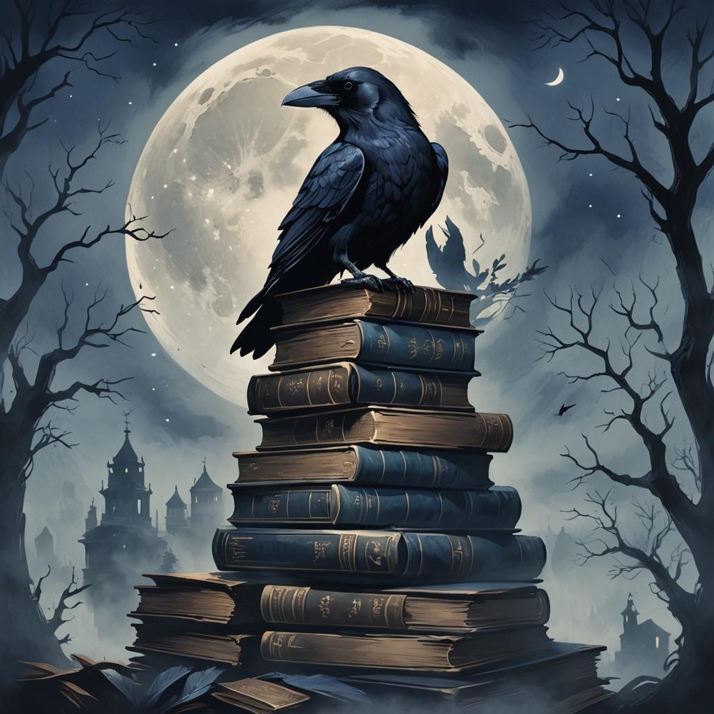 Raven in Misty Illustration Style