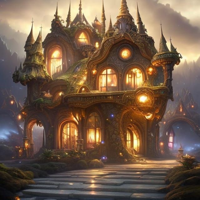 Magical Fairy House in Cloud City, Art Nouveau