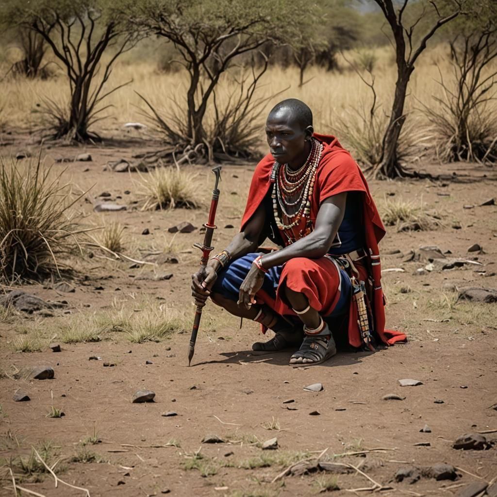 Masai Warrior Poised for the Hunt