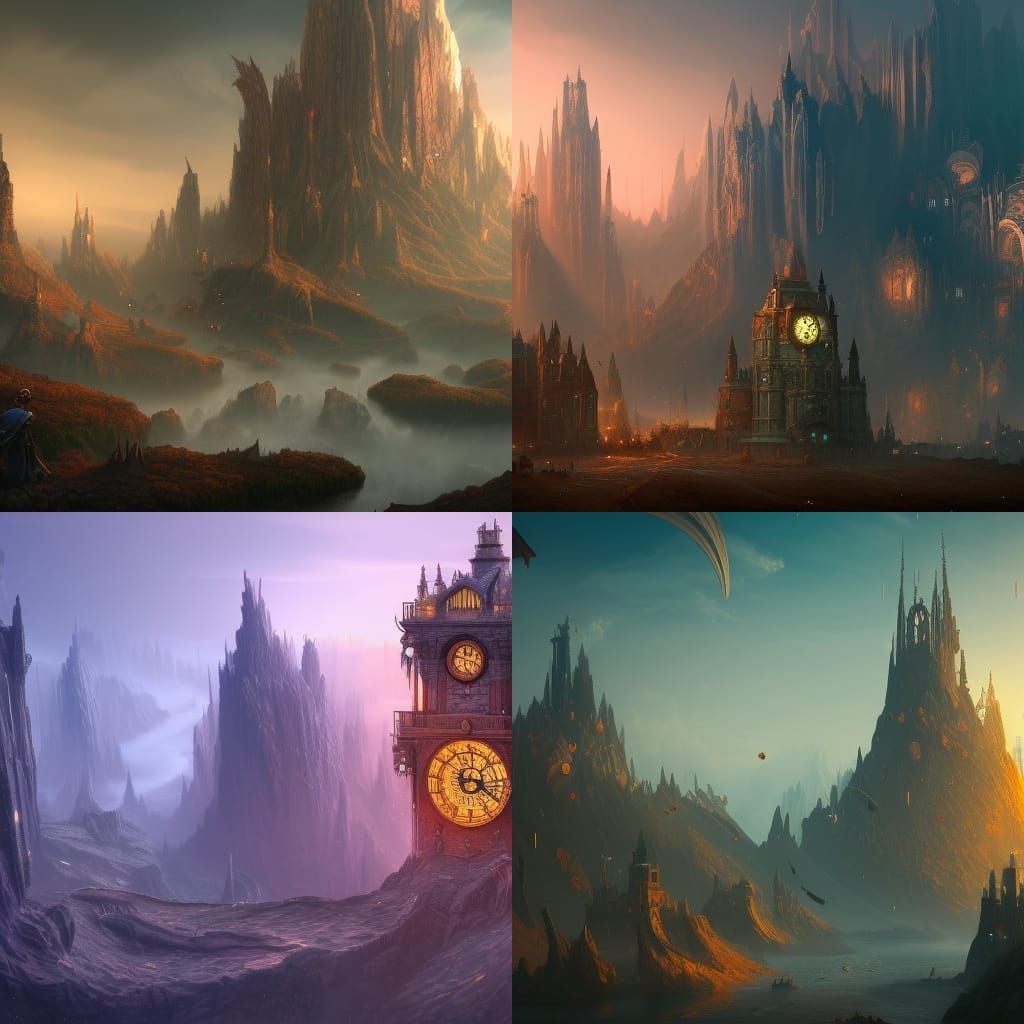 Fantastical Clocks in Detailed Matte Painting