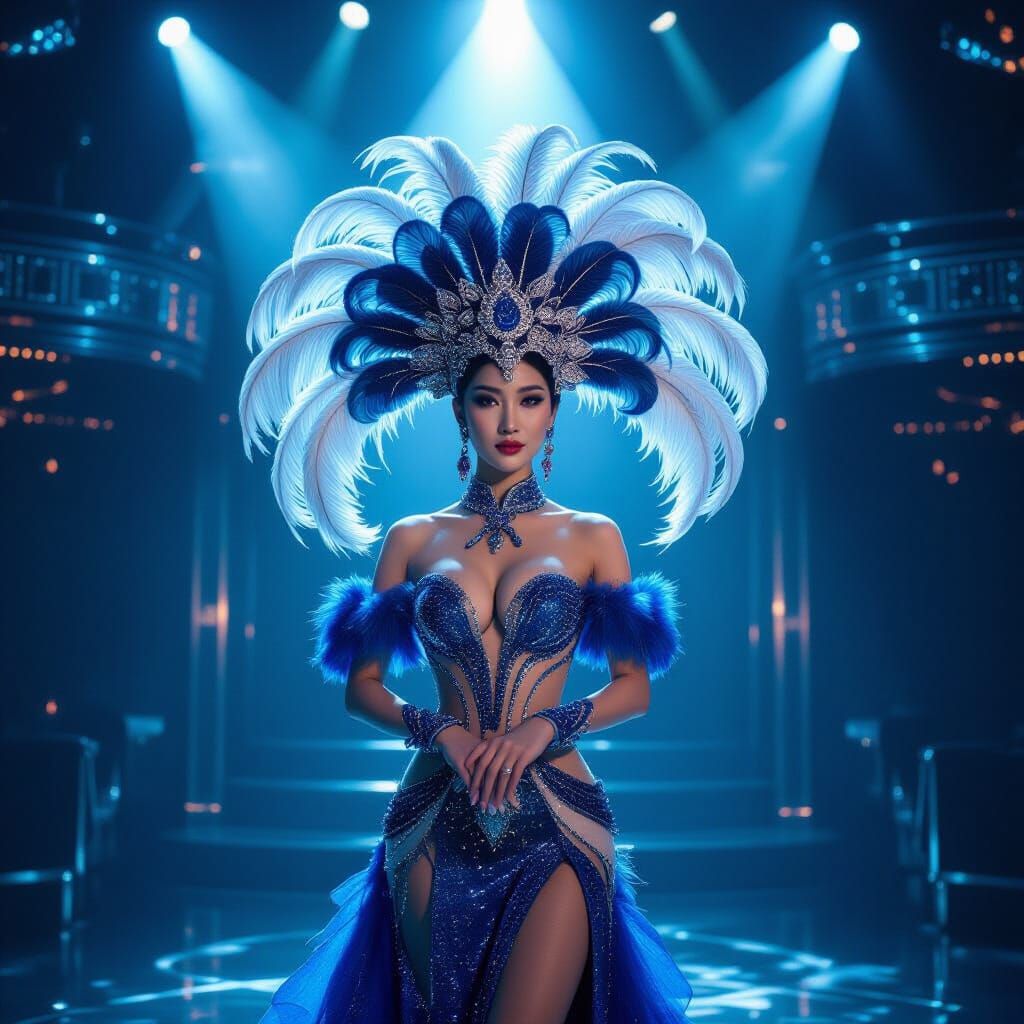 Glamorous Chinese Showgirl in Futuristic Cabaret